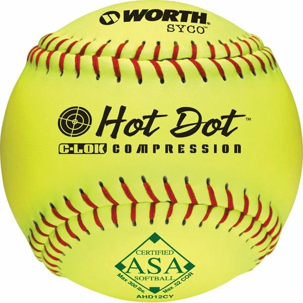 Worth ASA Hot Dot 12" 52/300 Composite Slowpitch Softballs: AHD12CY 3 Worth ASA Hot Dot 12" 52/300 Composite Slowpitch Softballs: AHD12CY