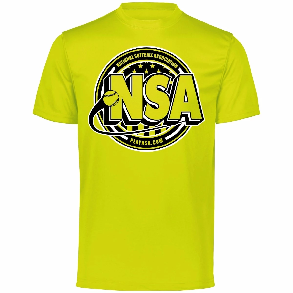 DSG Apparel National Softball Association NSA Dry Fit Optic Yellow Short Sleeve Shirt 3 DSG Apparel National Softball Association NSA Dry Fit Optic Yellow Short Sleeve Shirt