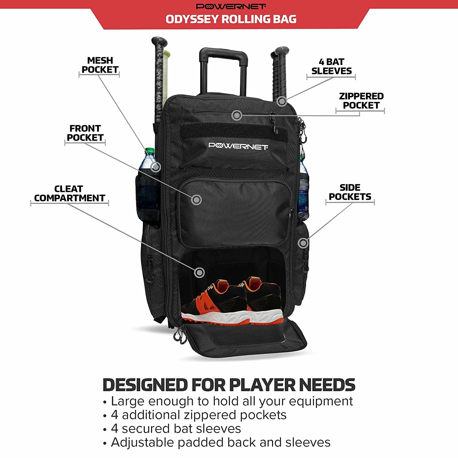 PowerNet Odyssey Rolling Gear Bag (Backpack): B014-BK 4 PowerNet Odyssey Rolling Gear Bag (Backpack): B014-BK - Image 2
